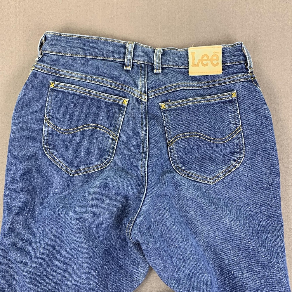 Vintage Lee Jeans Women 12 (30x28) Long Blue Denim High Rise Tapered Leg USA 90s